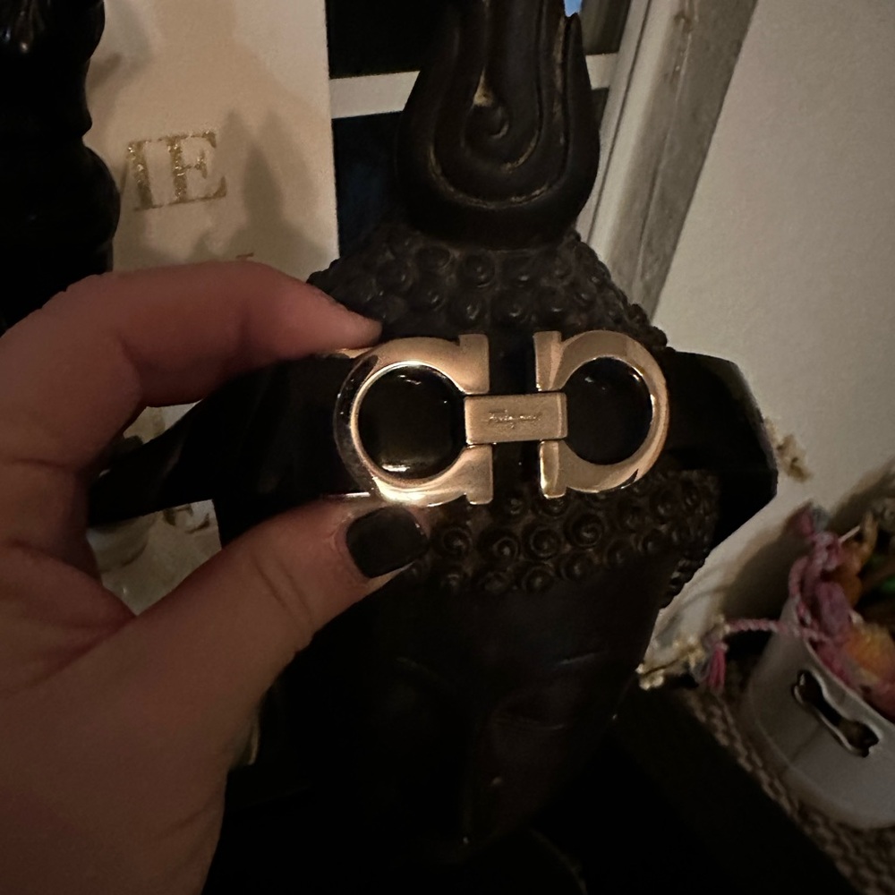 Salvatore Ferragamo Black and Gold Leather Belt